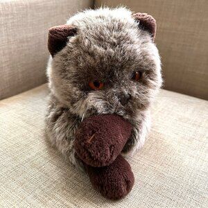 Vtg 24K Polar Puff Realistic Cat Brown Sable Orange Eyes 18” Plush Bell in Tail